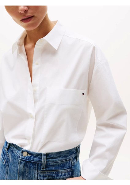 Kadın Klasik Poplin Rahat Kesim Beyaz Gömlek WW0WW45892YCF modelleri