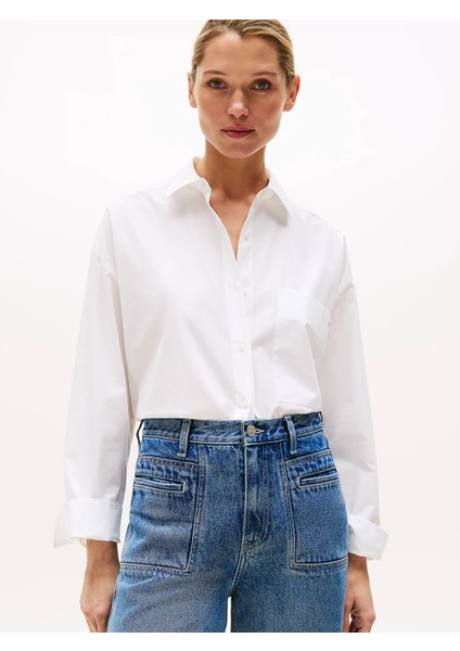 Kadın Klasik Poplin Rahat Kesim Beyaz Gömlek WW0WW45892YCF fırsatları