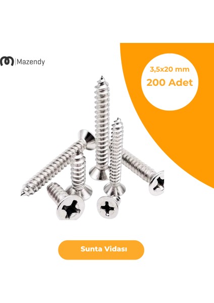 Sunta Vidası Galvanizli 3,5X20 mm 200 Adet