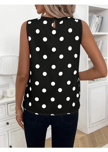 Kadın Askılı Yakası Büzgülü Puantiyeli Atlas Bluz