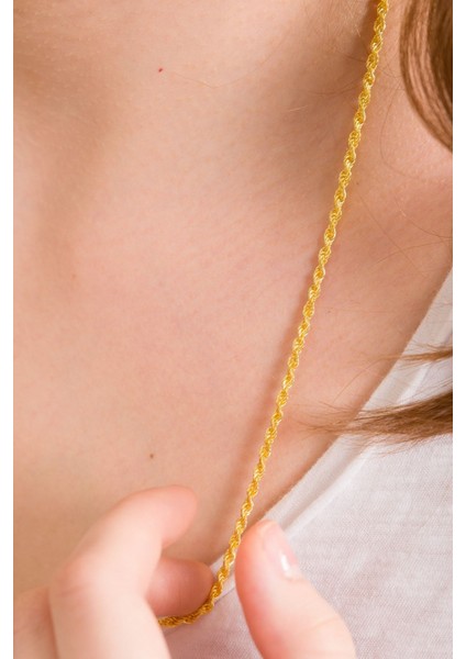 925 Ayar Gümüş 18K Altın Kaplama Burgu Halat Zincir Kolye 2.7 mm modelleri