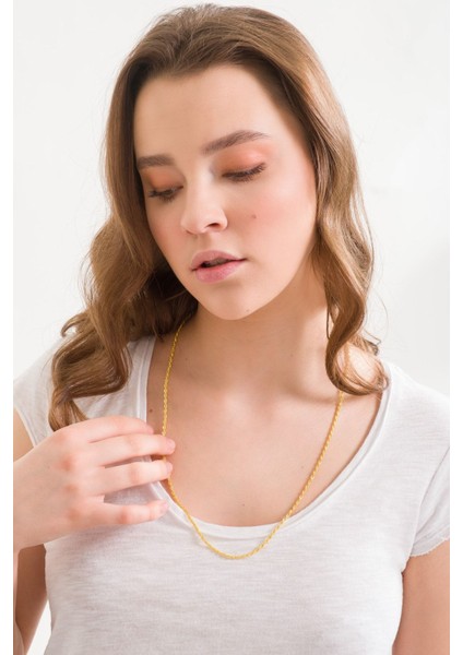 925 Ayar Gümüş 18K Altın Kaplama Burgu Halat Zincir Kolye 2.7 mm fırsatları