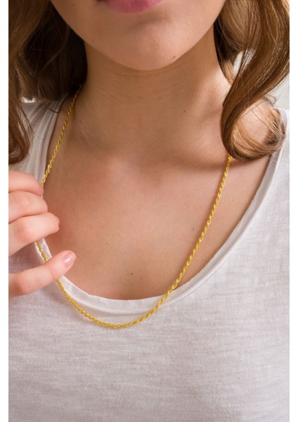 925 Ayar Gümüş 18K Altın Kaplama Burgu Halat Zincir Kolye 2.7 mm indirimleri