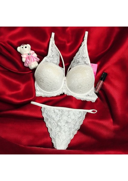 Taş Işlemeli Dantelli Destekli Sütyen Takımı