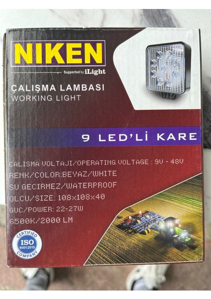 9 Led’li Güçlü Projektör Lamba – 12-24V Beyaz Işık, Yüksek Performanslı Araç Aydınlatma