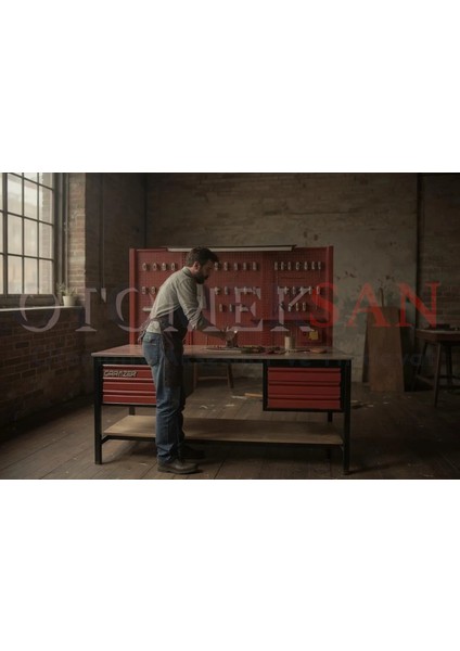 200 cm Çalışma Tezgahı | Askı Panolu Takım Tezgahı + 6 Çekmece + Elektrik Prizi | 183 cm Yükseklik | Mdf+Galvaniz Tabla | Profesyonel Atölye Tipi indirimleri