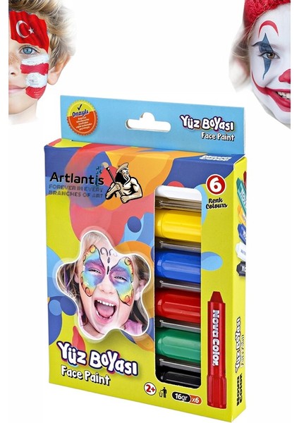 Yüz Boyası 6 Renk 1 Paket Face Paint Çevirmeli Yüz Kalemi Kolay Temizlenen Canlı Renkler