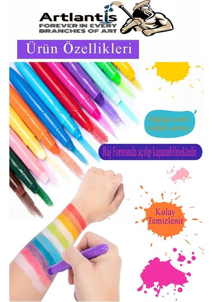 Yüz Boyası 6 Renk 1 Paket Face Paint Çevirmeli Yüz Kalemi Kolay Temizlenen Canlı Renkler modelleri