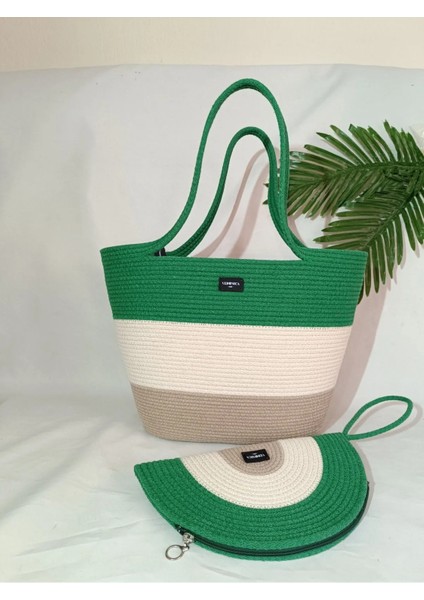 Kadın Omuz Plaj Çantası ve Clutch El Çantası Nazar Boncuğu Renkli