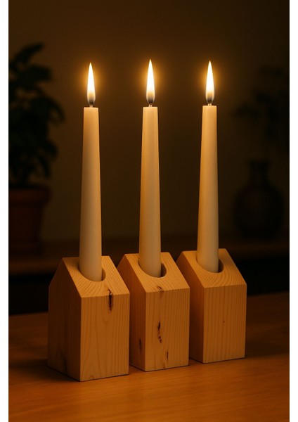 Home Serisi Mumluk, Şamdan, Dekoratif Mumluk, Ahşap Mumluk, Masaüstü Mumluk, Rustik Mumluk