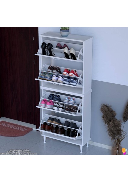 UMAY' 2 Li Kapı Önü 72 x 168 x 25,5 cm’ lik 4 Düşer Kapak 8 Göz Bölmeli Ayakkabılık