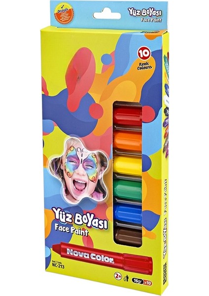 Yüz Boyası 10 Renk 1 Paket Face Paint Çevirmeli Yüz Boyası Canlı Renkler
