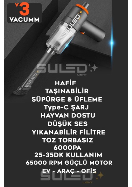 Şarjlı Araç Içi Süpürge Vacumm V3 Süpürge & Üfleme Ev Ofis Araç Kablosuz Süpürge modelleri