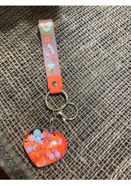 Içi Sulu ve Boncuklu Kalpli Anahtarlık ve Çanta Charm