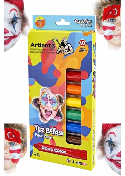Yüz Boyası 10 Renk 1 Paket Face Paint Çevirmeli Yüz Kalemi Kolay Temizlenen Canlı Renkler