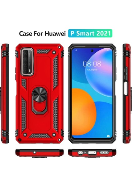 Huawei P Smart 2021 Kılıf Sofya Yüzüklü Silikon Kapak - Kırmızı modelleri