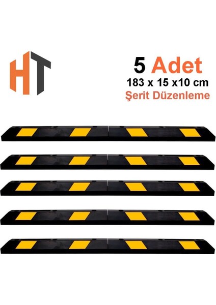 5'li kauçuk araç stoperi, oto park stoperi 183x15x10 cm- set