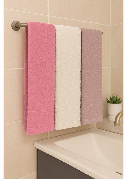 Karo 3’lü Banyo Havlu Seti – 100X150 cm %100 Pamuk, Yumuşak Dokulu,örgü Desen indirimleri