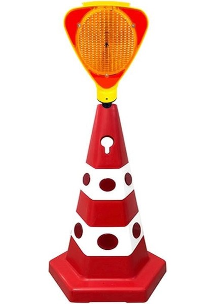 Solar Sarı Üçgen Flaşörlü Ultra Kedi Gözlü Trafik Koni Seti