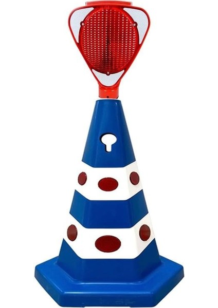 Solar Kırmızı Üçgen Flaşörlü Klasik Kedi Gözlü Trafik Konisi Seti