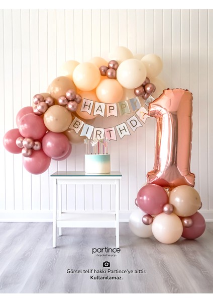 1 Yaş Balonu Doğum Günü Balon Zinciri Rose Gold Parti Seti