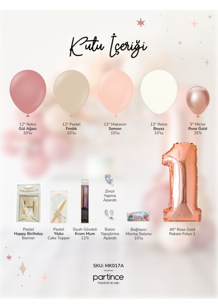 1 Yaş Balonu Doğum Günü Balon Zinciri Rose Gold Parti Seti fiyatları
