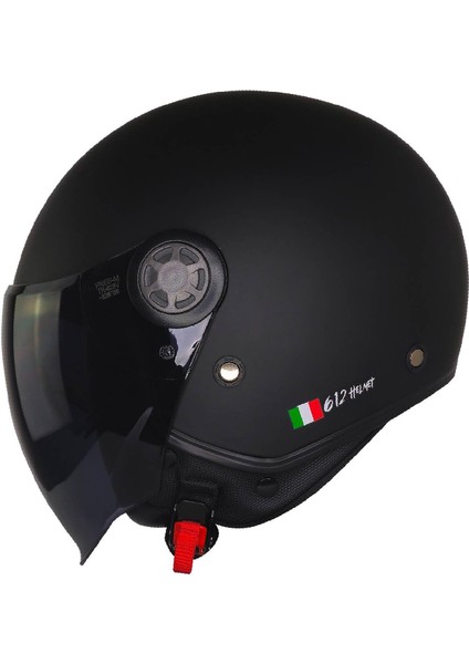 Motosiklet Yarım Kask Güneş Vizörlü Ece 22.06 Motor Kaskı Mat Black