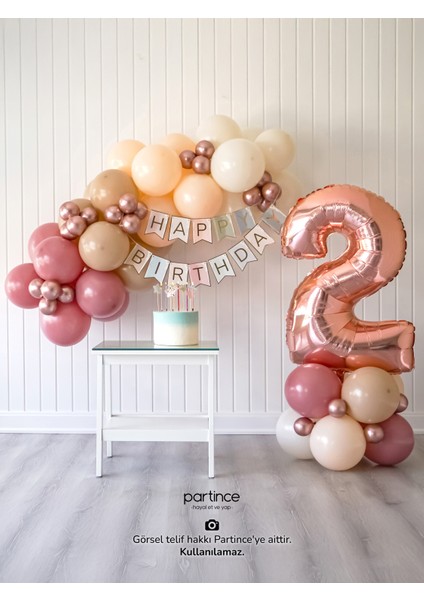 2 Yaş Balonu Doğum Günü Balon Zinciri Rose Gold Parti Seti