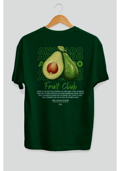 Avocado Arka Baskılı Yeşil Oversize T-Shirt Erkek Kadın Pamuk Bisiklet Yaka Tişort