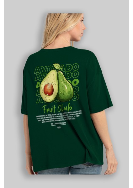 Avocado Arka Baskılı Yeşil Oversize T-Shirt Erkek Kadın Pamuk Bisiklet Yaka Tişort fırsatları