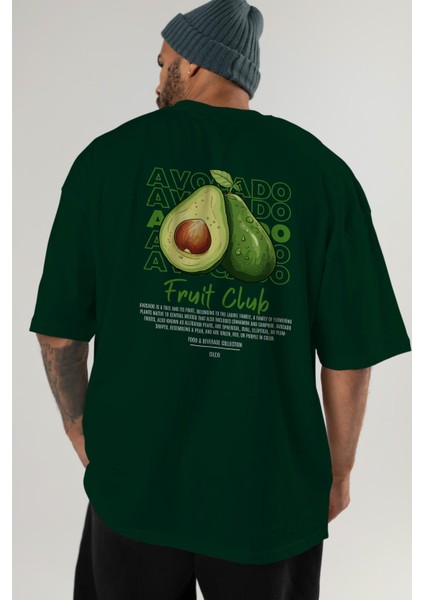Avocado Arka Baskılı Yeşil Oversize T-Shirt Erkek Kadın Pamuk Bisiklet Yaka Tişort