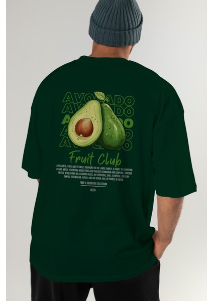 Avocado Arka Baskılı Yeşil Oversize T-Shirt Erkek Kadın Pamuk Bisiklet Yaka Tişort