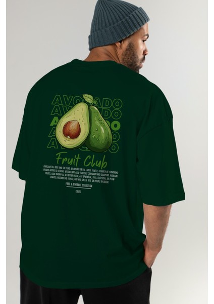 Avocado Arka Baskılı Yeşil Oversize T-Shirt Erkek Kadın Pamuk Bisiklet Yaka Tişort