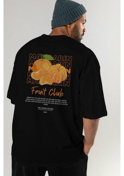 Mandarin Arka Baskılı Siyah Oversize T-Shirt Erkek Kadın Pamuk Bisiklet Yaka Tişort