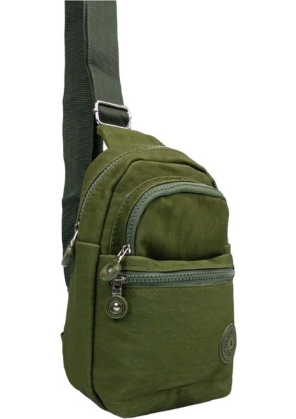 Haki Krinkıl Bodybag Çapraz Askılı 3 Gözlü Örgü Kemerli, Sağ ve Sol Yön Kullanım fiyatları