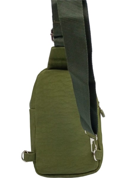 Haki Krinkıl Bodybag Çapraz Askılı 3 Gözlü Örgü Kemerli, Sağ ve Sol Yön Kullanım modelleri