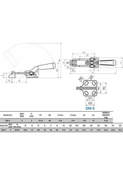 320-3 U Kancalı Yatay Tabanlı Yatay Kitleme Itme Çekme Takımı 23790 fiyatları