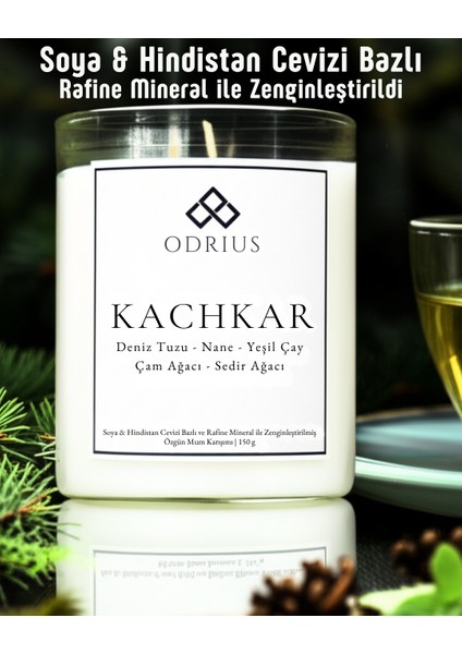 KACHKAR Kokulu Mum – Çam & Sedir – Ferah ve Temiz Koku – El Yapımı Uzun Süreli Mum – Soya & Hindistan Cevizi Bazlı ve Rafine Mineral ile Zenginleştirilmiş Özgün Mum Karışımı – 150 gram - ODRIUS