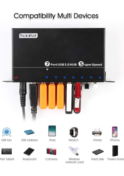 7 Portlu Süper Hızlı USB Şarj Veri Merkezi 12V 3A Çıkış Desteğiyle Güçlendirilmiş Metal Muhafazalı indirimleri
