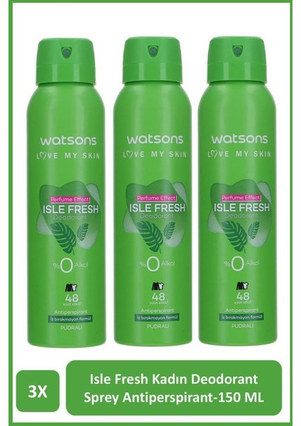 Isle Fresh Deodorant Sprey Kadın Pudralı 3x150ml