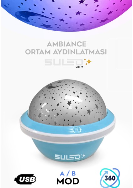 Mini Sihirli Ay Yıldız Ambiyans Küre Tavan ve Duvar 360 Işıklı Küre USB Enerjili Portatif