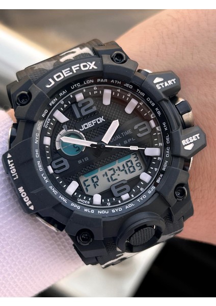 Digital ve Analog 2 Yıl Garantili Kronmetre+Takvim+Alarm+Aydınlatma Erkek Kol Saati JOE.BK14