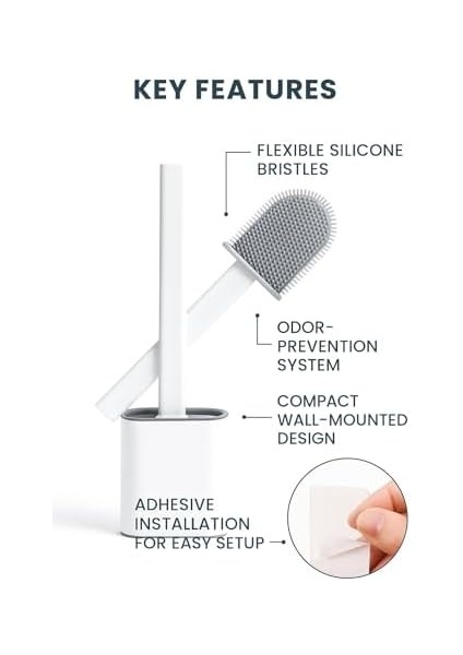 Yapıştırılabilir Tuvalet Fırçası, Silikon Klozet Temizleme Seti, Duvar Tipi Askılı, Kompakt Tasarım, Koku Önleyici, Esnek Uçlu, Hijyenik Banyo Fırçası modelleri