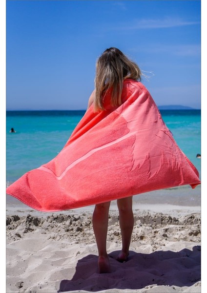 Plaj Çantasına Dönüşen %100 Pamuk Pembe Plaj Havlusu