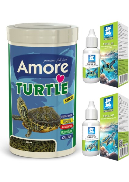 Turtle Green Sticks 1000ML Yem, Kaplumbağa Vitamini, Kabuk Jel Bakım 50CC