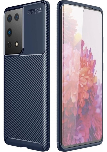 Samsung Galaxy S21 Ultra Kılıf Auto Focus Karbon Kapak - Lacivert