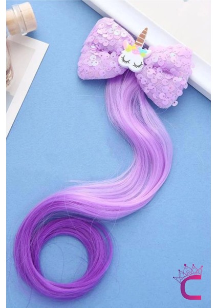 Unicorn Lila Pullu Kız Çocuk Saç Postiş Toka - Hediye Çocuk Takma Saç Aksesuar At Kuyruğu Pens Toka modelleri