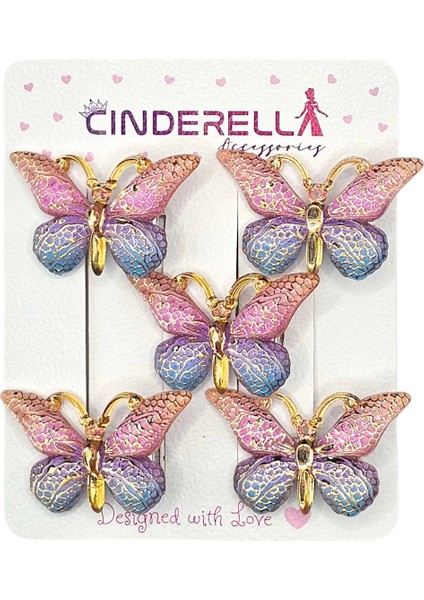 5'li Pembe Mavi Degrade Kız Çocuk Kelebek Toka Seti - Dolgu Kanatlı Kelebekli Mini Pens Saç Tokası fiyatları