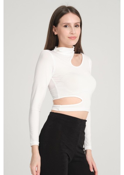 Kadın Bel ve Boyun Detay Asimetrik Bluz