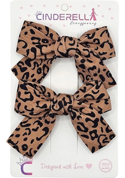 2'li Soft Bej Kahve Tonlu Kız Çocuk Fiyonk Toka Seti - Tarz Fiyonklu Kurdele Pens Bebek Saç Tokası